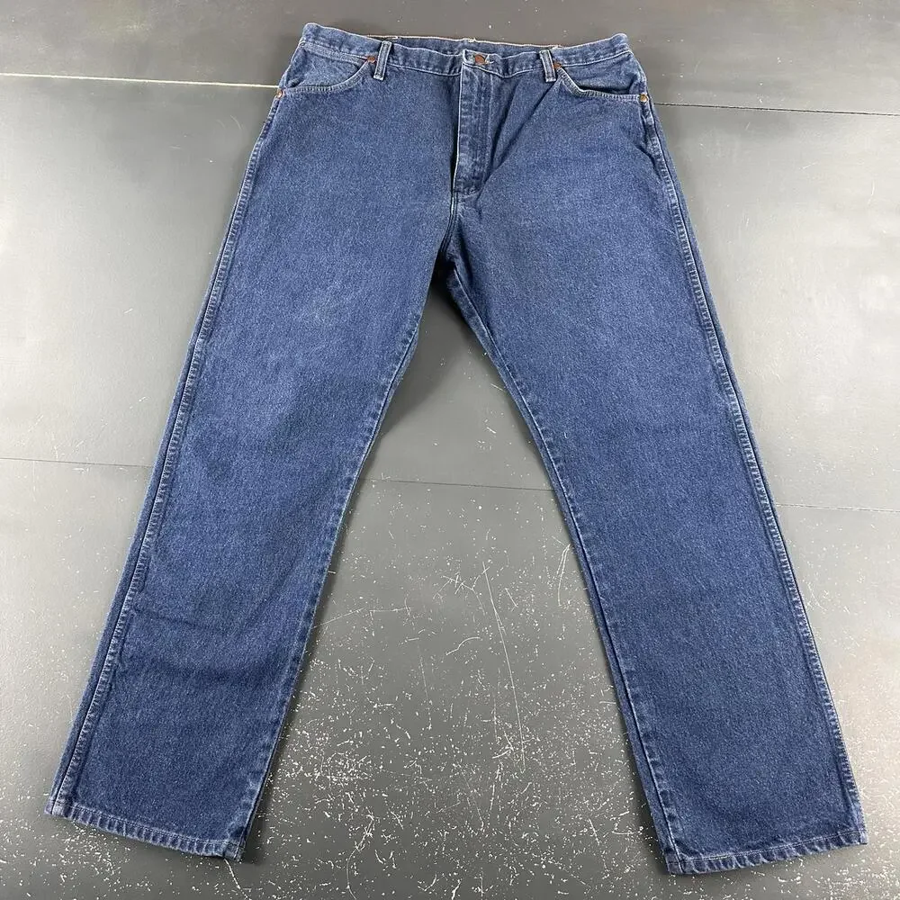 VTG Wrangler Jeans Mens 38x32 Blue Dark Wash All Cotton 13MWZ Made in USA - Picture 4 of 9
